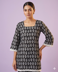 Black Paisley Print Cotton Short Kurti